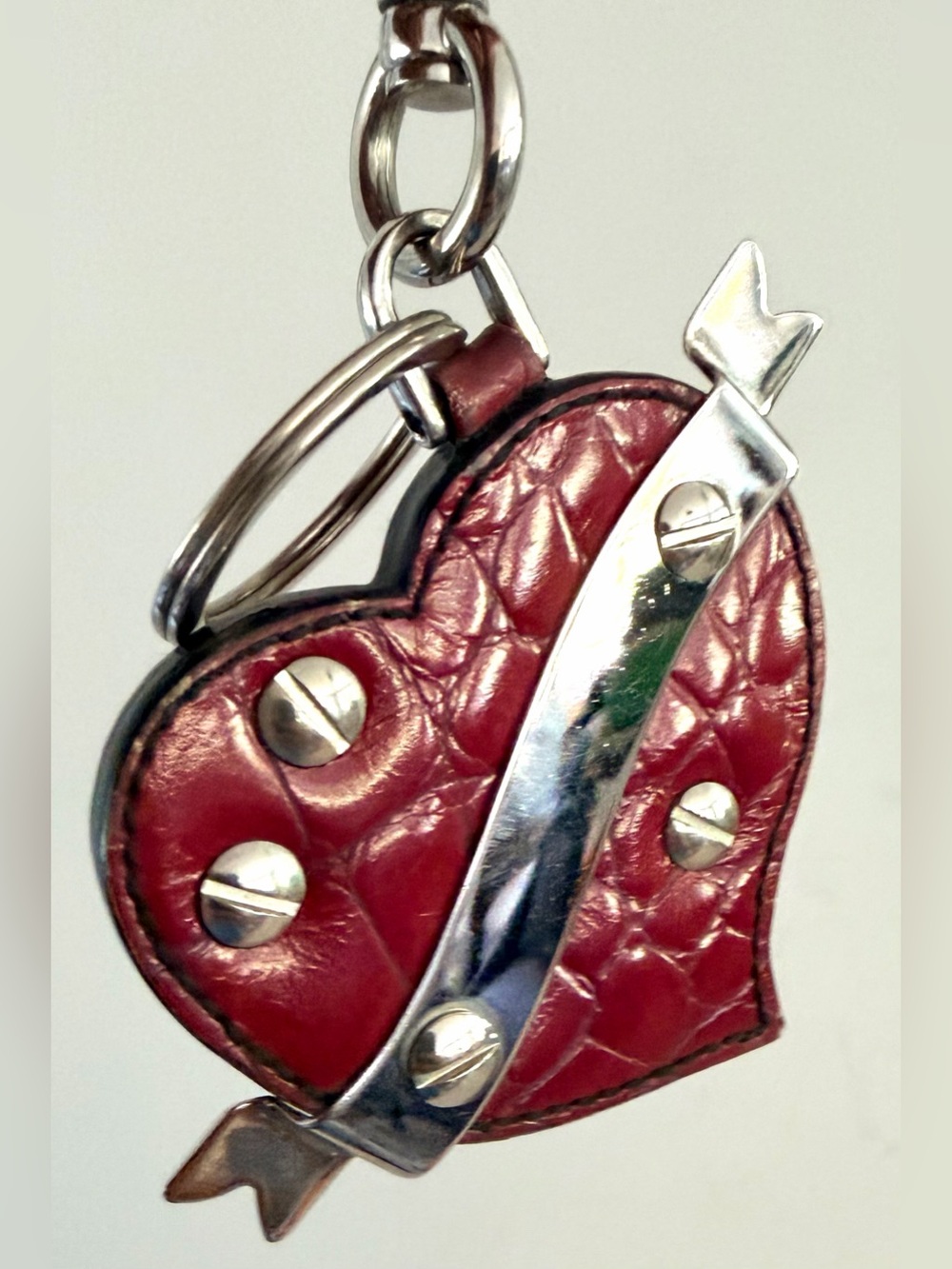 PRADA Cupido Red Croc Embossed Leather Heart Arrow Bag Charm Keychain
